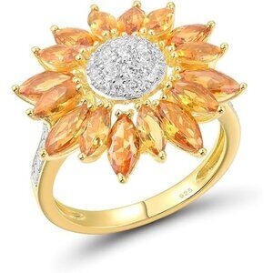 Sunflower-Yellow Sterling Silver Gemstone Flower Ring for Women